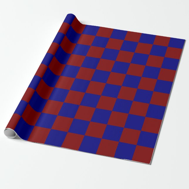Papier Cadeau Rectangles rouge foncé et bleu (Déroulé)