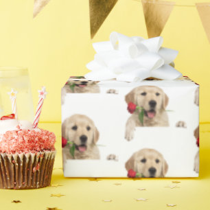 Papier Cadeau récupérateur d'or avec rose rouge