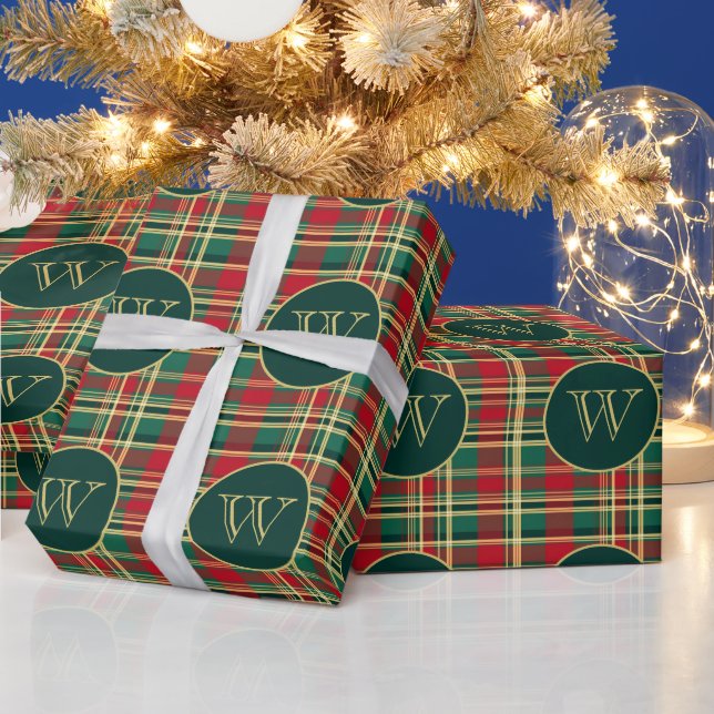 Papier Cadeau Red and Green Christmas Plaid Monogram (Vacances)