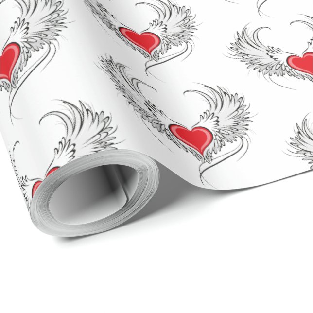 Papier Cadeau Red Angel Coeur avec ailes (Coin rond)