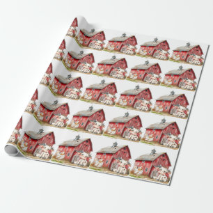 Papier Cadeau Red Barn Cute Cow Chicken Boy Anniversaire fête ca