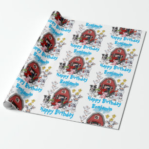 Papier Cadeau Red Barn Cute Farm Animaux Anniversaire Cadeau