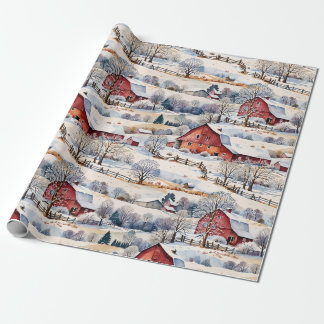 Papier Cadeau Red Barn Winter on the Farm