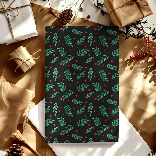 Papier Cadeau Red Berries Motif de Noël Noir (Créateur téléchargé)