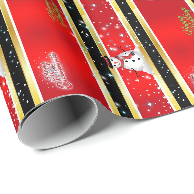 Papier Cadeau Red Black & Gold Stripes Noël (Coin rond)