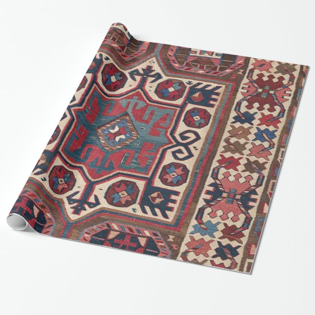 Papier Cadeau Red Blue Western Père Noël Fe Cowboy Ornate  (Déroulé)