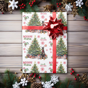 Papier Cadeau Red Bow Doberman Pinscher Dog Holiday Tree