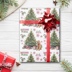 Papier Cadeau Red Bow Goldendoodle Dog Holiday Tree