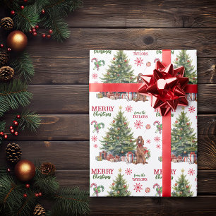 Papier Cadeau Red Bow Irish Setter Dog Holiday Tree
