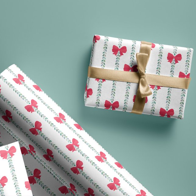 Papier Cadeau Red Bows & Garland Motif Pour Les Cadeaux De Noël (Créateur téléchargé)