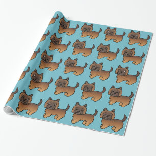 Papier Cadeau Red Brindle Cairn Terrier Cartoon Chien Motif Bleu