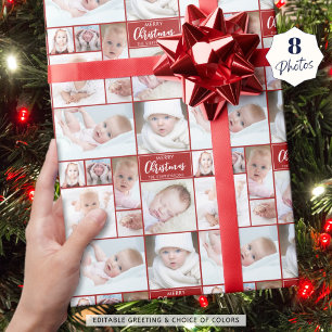 Papier Cadeau Red Christmas 8 Photo Collage personnalisé