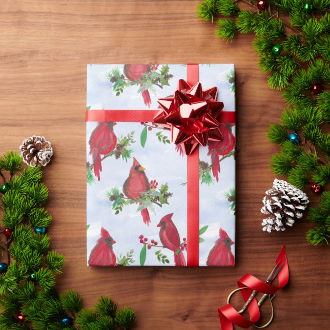 Papier Cadeau Red Christmas Cardinal Wrapping Paper Religous (Cadeau de vacances)