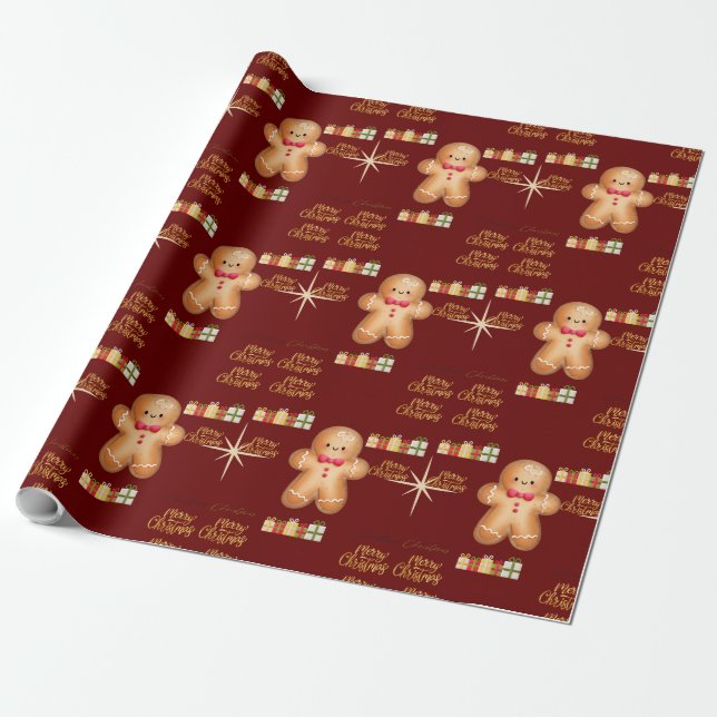 Papier Cadeau red Christmas  happy day and Christmas stocking (Déroulé)