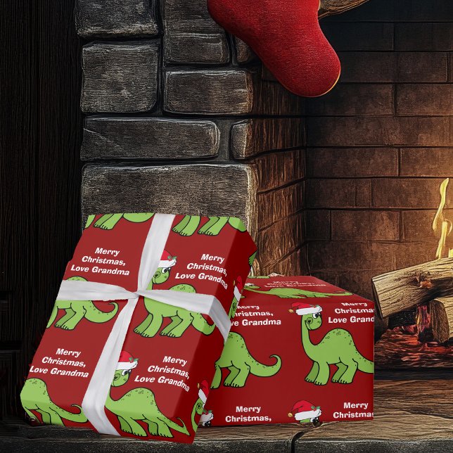 Papier Cadeau Red Christmas Kids Dinosaur mignon Personnalisé  (Créateur téléchargé)