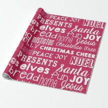 Red Christmas Words Holiday Wrapper Papier