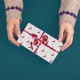Papier Cadeau Red Deer Christmas Snow Simple Motif