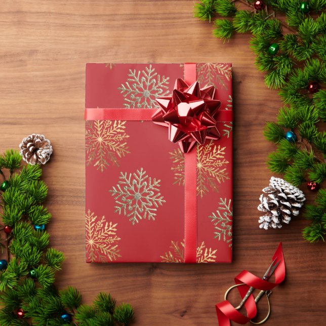Papier Cadeau Red Elegant Gold Snowflake Pattern New Year winter (Cadeau de vacances)