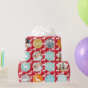 Papier Cadeau Red Family Photo Reinder Noël Joyeux Joyeux Feu