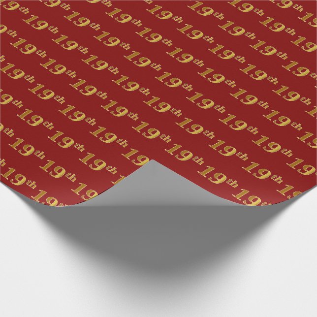 Papier Cadeau Red, Faux Gold 19th (dix-neuvième) Event (Coin)