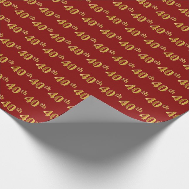 Papier Cadeau Red, Faux Gold 40th (Quarantième) Event (Coin)