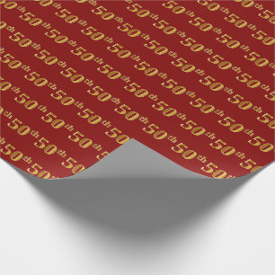 Papier Cadeau Red, Faux Gold 50th (Cinquantième) Event