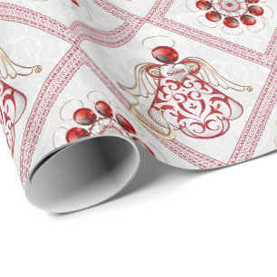 Papier Cadeau Red Filigree et Gold Christmas Angel of Song