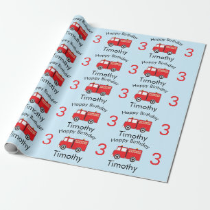 Papier Cadeau Red Fire Truck Motif Nom et âge du garçon Annivers