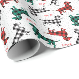 Papier Cadeau Red Flannel Dachshund avec des noms de chien