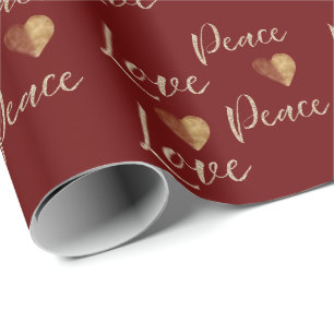 Papier Cadeau Red Gold Luxe Parties scintillant Aimer Coeurs de 