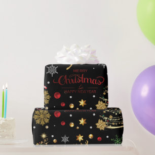 Papier Cadeau Red Gold Reindeer Joyeux sapin de Noël