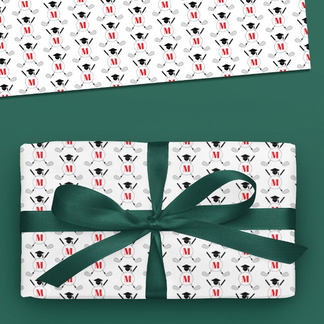 Papier Cadeau Red Golf Themed Graduation Monogram Pattern (Créateur téléchargé)