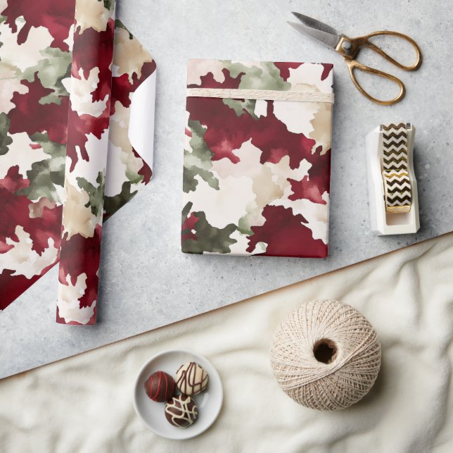 Papier Cadeau Red Green Cream Camo (Artisanat)