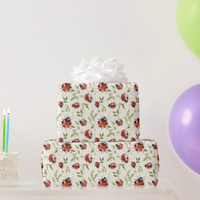 Papier Cadeau Red Green Leaves Ladybugs Birthday (Cadeaux de fête)