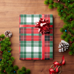 Papier Cadeau Red Green Plaid Motif vacances Noël moderne