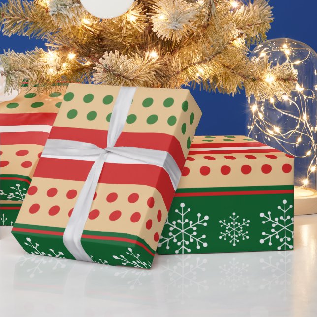 Papier Cadeau Red Green White Snowflakes Pois (Vacances)