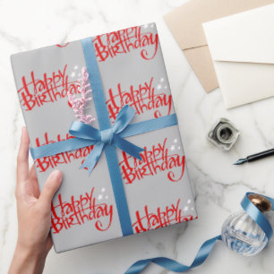 Papier Cadeau Red Happy Birthday on Grey