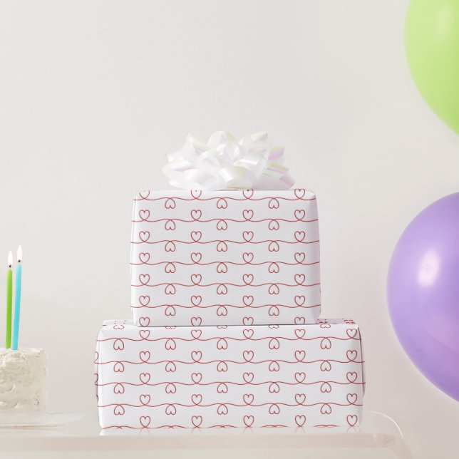 Papier Cadeau Red Heart Doodle Lines (Cadeaux de fête)