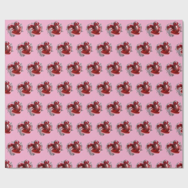 Papier Cadeau Red heart on pink background Wrapping Paper love (Plat)