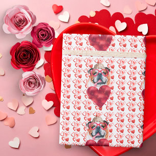 Papier Cadeau Red Hearts Anglais Bulldog Amoureux des chiens Val