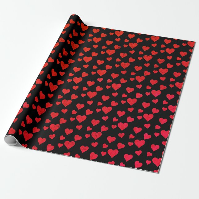 Papier Cadeau Red Hearts Motif Valentine's Day Wrapping Papier (Déroulé)