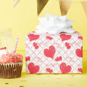 Papier Cadeau Red hearts, texte, love you, red and white.