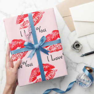 Papier Cadeau Red Lipstick Baisers Je t'aime