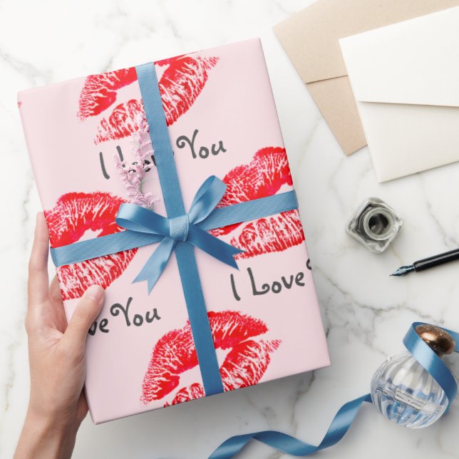 Papier Cadeau Red Lipstick Baisers Je t'aime (Cadeaux)