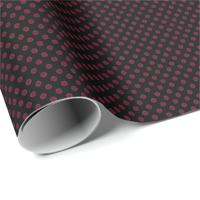 Papier Cadeau Red Marsala pois vintages (Coin rond)