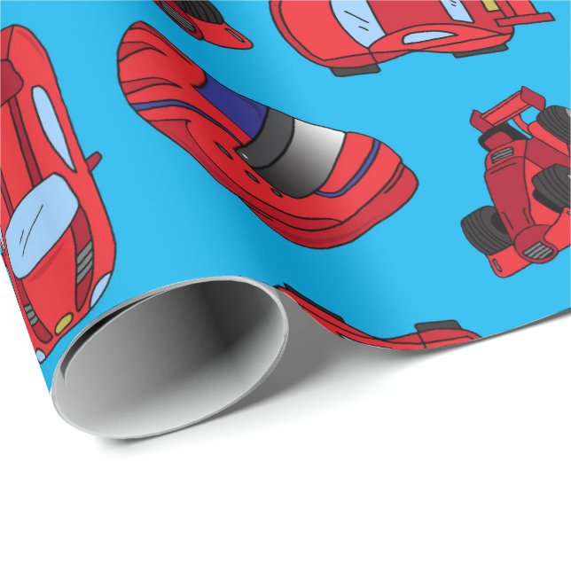 Papier Cadeau Red Motor Sport Racing Voitures Boys Anniversaire (Coin rond)