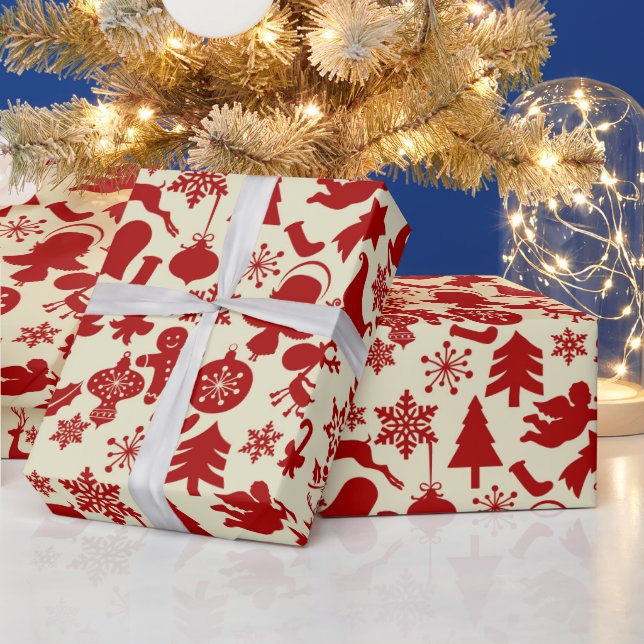 Papier Cadeau Red Multi Motif Festive Papier d'enveloppement de  (Vacances)