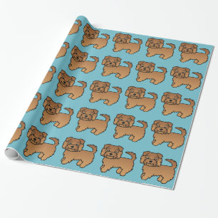 Papier Cadeau Red Norfolk Terrier Cartoon Chien Motif sur Blue