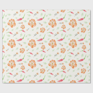 Papier Cadeau Red & Orange Wildflower Watercolor Wrapping Paper
