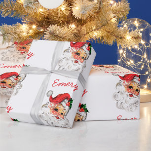 Papier Cadeau Red Père Noël Face Nom personnalisé Noël personnal